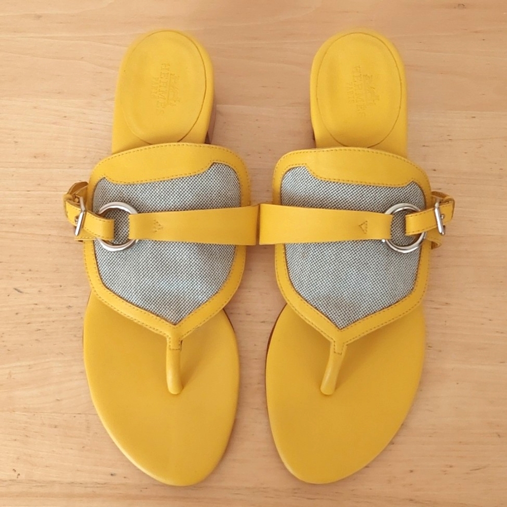 Hermes Yellow Grey Thong Sandals
